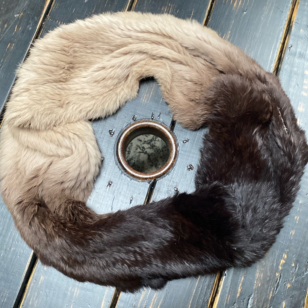 Jocelyn Two-Tone Real Rabbit Fur Scarf in Brown Ombré